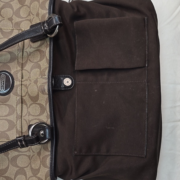 Coach Tan and Black Signature Leather Hand Bag - Picture 7 of 16